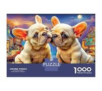 Bouledogue Puzzle Adulte Frenchies se câlinant 1000 Pcs Carton Épais pour La Famille Couleurs Vives Activité Parent-Enfant Jeu De Réunion Challenge Difficile 52x38cm/1000pcs