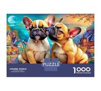 Bouledogue Puzzle Classique Frenchies se frottant Le museau 1000 Pièces Papier Épais pour Adolescents Impression HD Décoration Murale Cadeau D’Anniversaire Challenge Difficile 70x50cm/1000pcs