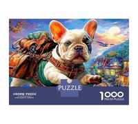 Bouledogue Puzzle Frenchie aventurier avec Sac 1000 Pièces Carton pour Adultes Impression HD Anti-Stress Haute Qualité Décoration Murale Idée Cadeau Parfaite 70x50cm/1000pcs
