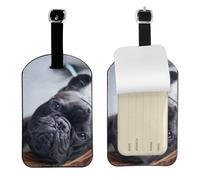 Bouledogues français Centre commercial Chiens noirs Animaux de compagnie,Étiquettes à bagages en cuir PU, étiquette nominative de voyage résistante, lot de 2