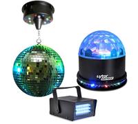 Boules à facettes 30cm + moteurs 18 LED + Mini strobe + SUNMAGIC