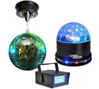 Boules à facettes 30cm + moteurs 18 LED + Mini strobe + SUNMAGIC G