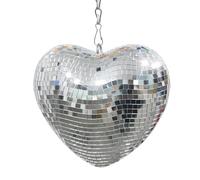 Boules à Facettes Disco en Forme de Cœur 15 cm avec Chaîne de Suspension, Décoration Miroir Réfléchissante pour Mariages, Saint-Valentin, Fêtes, Argent