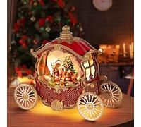 Boules à Neige de Noël, Boule à Neige en Forme de carrosse de Noël avec 8 musiques et minuterie, alimentée par Piles ou câble USB, Scintillantes pour décoration de Table de Noël, Père Noël, Sapin de