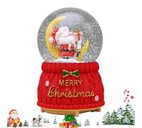 Boules à neige de Noël musicales, boule à neige de Noël - Dessin animé Père Noël sur la lune Joyeux Noël Boules à neige éclairées,Décorations de Noël alimentées par batterie avec paillettes tourbillon