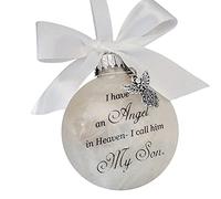 Boules commémoratives de Noël - Boule à plumes « I Have an Angel in Heaven » avec ange - Décoration de Noël - Pendentif à suspendre pour commémorer les êtres chers - Fils