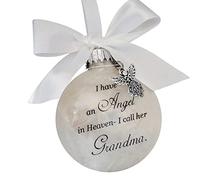 Boules commémoratives de Noël - Boule à plumes « I Have an Angel in Heaven » - Avec ange - Décoration de Noël - Pendentif à suspendre - Pour commémorer des êtres chers - Grand-mère