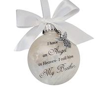 Boules commémoratives de Noël - Boule à plumes « I Have an Angel in Heaven » avec ange - Décoration de Noël - Pendentif à suspendre - Pour commémorer les êtres chers - Frère