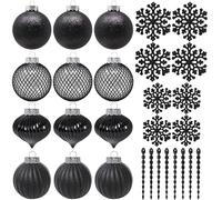 Boules d'arbre de noël Noires, 28 pièces, décoration de noël, Plastique incassable, 3.15 Boules, glaçons, Flocons de Neige