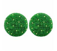 Boules de buis artificielles avec lumières LED - VIDAXL - Lot de 2 - 35 cm - Vert - LED blanc chaud - Énergie solaire