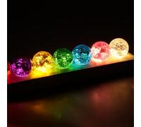 Boules de cristal de 50 mm - 7 couleurs - Pour méditation - Avec base en bois - 31 x 6 x 6,5 cm - Rotation à 360° - Boules décoratives pour la maison, le salon, la veilleuse, les ornements
