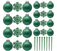Boules de décoration d'arbre de Noël Vertes en Plastique incassable 60 mm et 80 mm Boules de Neige Scintillantes glaçons Flocons de Neige Ornement Ensemble de 32