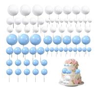 Boules de Décoration de Gâteau - 66 Pièces Mini Ballons Cakes Toppers - Boules en Mousse Bleue et Blanche en 5 Tailles, Boule de Fausses Perles Décorations de Gâteau pour Anniversaire et Mariage