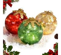 Boules de décoration de Noël Lumineuses, Grandes Boules suspendues en Verre craquelé en Rouge, Vert, Or, Ornements décoratifs LED pour Arbre de Noël, Porche, décoration de Vacances intérieure 3 PCS