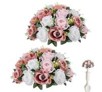 Boules de fleurs pour centres de table, 2pcs 10,2 pouces roses réalistes fleurs artificielles, ballon de fleur en tissu en soie, centres de table floral pour tables mariage décor de fête de la Saint-