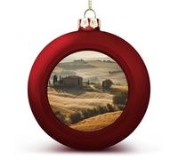 Boules de Noël 2025 - Incassables - Vue du paysage typique de la Toscane - Décorations de sapin de Noël à suspendre de style rouge pour sapin de Noël