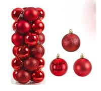 Boules de noël 3/4/6CM, 24 pièces, Grande Boule, Pendentif d'arbre, Ornements for décoration fête, Accessoire Cadeaux du Nouvel an pour Decoration Noel ExtéRieur Ou IntéRieure(3CM,Red)