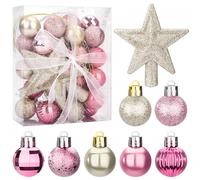 Boules de Noël, 30 Pcs Décorations d'arbre de Noël, Mini Boules Sapin de Noel en Plastique, Colorées Ornements pour Decoration Noel Extérieur ou Intérieure, Fête, Mariage (Blanc Or Rose)