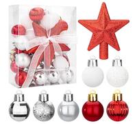 Boules de Noël, 30 Pcs Décorations d'arbre de Noël, Mini Boules Sapin de Noel en Plastique, Colorées Ornements pour Decoration Noel Extérieur ou Intérieure, Fête, Mariage, Rouge Blanc Argent