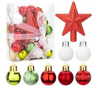 Boules de Noël, 30 Pcs Décorations d'arbre de Noël, Mini Boules Sapin de Noel en Plastique, Colorées Ornements pour Decoration Noel Extérieur ou Intérieure, Fête, Mariage, Rouge Vert