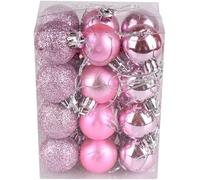 Boules de Noël 3CM 24 Pièces - Ornements en Plastique pour Sapin, Décoration Intérieure, Mariage, Fête d'Anniversaire (Rose)