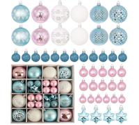 Boules de Noël - 44 Pièces 3-6 cm Incassables Assortiment Bleu/Blanc/Rose - Pour Décoration de Sapin, Fêtes et Mariages