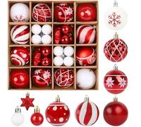 Boules de Noël 44PCS, Décoration Sapin de Noël Pack, Boules de Noel en Blanche Rouge, Diamètre 3.5/6 cm, Boule de Noel D'extérieur avec Cordo Décoration Noel Interieur Maison
