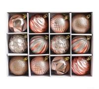 Boules de Noël 6cm 12pcs PVC Plaqué Argent pour déco Boules de(6CM Gold) | Diamètre 6cm standard, finition plaquée argent, style nordique épuré, lot de 12 pour grand sapin