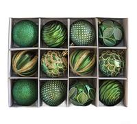 Boules de Noël 6cm 12pcs PVC Plaqué Argent pour déco Boules de(6CM Green) | Diamètre 6cm standard, finition plaquée argent, style nordique épuré, lot de 12 pour grand sapin