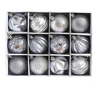 Boules de Noël 6cm 12pcs PVC Plaqué Argent pour déco Boules de(6CM Silver) | Diamètre 6cm standard, finition plaquée argent, style nordique épuré, lot de 12 pour grand sapin