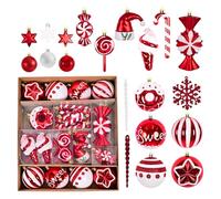 Boules de Noël - 78 boules de Noël de dessin animé en rouge et blanc - Boules de Noël décoratives de dessin animé - Vente de boules de Noël et d'ornements - Décoration d'arbre de Noël - Décoration de