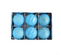 Boules de Noël 8cm Lot de 6 Motif Européen Bordure Dorée | 3 textures uniques Fleurs en relief Fabriqué en plastique pour durable pour arbre maison vitrine