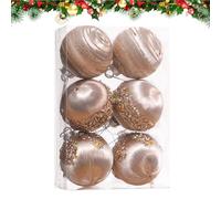 Boules de Noël à l'épreuve de 6 pièces en vrac, décorations d'arbres suspendues avec corde en métal | Célébration d'hiver pour patio, véranda, couronne, guirlande