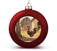 Boules de Noël à suspendre en forme de coq de ferme avec chapeau - 6 cm - Rouge et doré