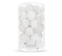 Boules de Noël Blanches incassables Lot de 30, diamètres 3/4/6 cm, décoration Sapin de Noël et Maison, Textures Mat et Brillant, Plastique léger sécurisé Enfants Animaux, prêt à accrocher