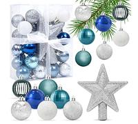 Boules de Noël Bleu Argent, 30pcs Mini Boules de Noël, 3CM Baubles d'arbre de Noël Set, Arbre De Noël Boules Plastique, pour Décorer l'arbre de Noël Balles de Sapin de Noël Scintillante