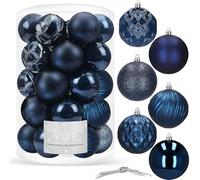 Boules de Noël Bleues 30 pièces Set 9 cm Incassables en plastique Mat Glitzer Étincelant Design Spirale Disco Boules de Noël Bleues pour décoration de sapin de Noël avec fils de suspension SPRINGOS