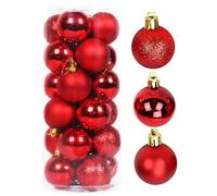 Boules de Noël, Boules de Noël 24 pièces Arbre 2, 4 Pouces en Plastique incassables Ornements Suspendus pour fête Mariage Vacances, Rouge