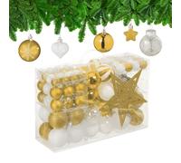 Relaxdays Boules de Noël, Lot de 101, en Plastique, décoration de Sapin, cœurs, étoiles et cimier, doré/Blanc