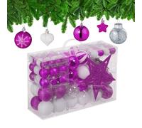 Relaxdays Boules de Noël, Lot de 101, en Plastique, décoration de Sapin, cœurs, étoiles et cimier, Rose Fuchsia/Blanc