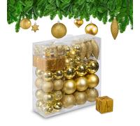 Relaxdays Boules de Noël, Lot de 110, en Plastique, D : 6 cm, décoration de Sapin, avec Guirlande, dorées