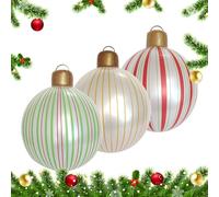 Boules de Noël décoratives de 40 cm - 3 pièces de décoration gonflable en PVC rayé - Grandes boules d'extérieur - Affichage de vacances résilient - Accent distinctif pour la cour | Accessoire festif