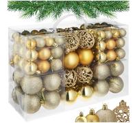 tectake® Boules de Noël dorées, 100 pièces, Boule de Noel 3 Tailles, Ø 3-4 et 6 cm avec Suspension Boule, Mate, Brillante ou pailletée, Ficelle dorée, Décoration Noël Sapin, Déco Sapin de Noel