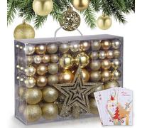 Boules de Noël Dorées Décorations de Sapin Coffret de 128 pièces Inclus ètoile de Sapin-5 Cartes