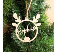 Boules de Noël en bois personnalisées NomCatPaw Flocon de neige Motif décorations de Noël faites à la main Cadeaux de Nouvel An (L)