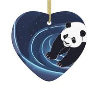 Boules de Noël en céramique à suspendre en forme de cœur (panda) - Décorations de Noël pour fête et décoration d'intérieur