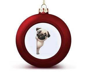 Boules de Noël en forme de carlin qui regardent autour du coin - Souvenir de chien - Rouge - À suspendre - Boules de Nouvel An - Pour chien, maman, papa