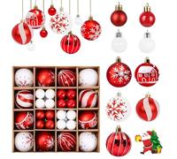Boules de Noël en Plastique - 44 Pièces à Suspendre, Christmas Baubles Pailletés Avec Ficelles pour Decoration de Sapin (Rouge+Blanc)