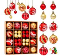 Boules de Noël en Plastique - 44 Pièces à Suspendre, Christmas Baubles Pailletés avec Ficelles pour Décoration de Sapin (Rouge+Or)