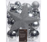 Boules de Noël en plastique avec étoile de Noël Set de 33 - Argent